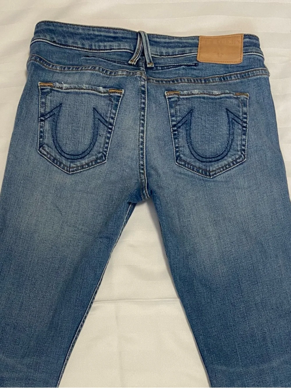 True Religion Distressed Skinny Jeans in Medium Blue - Picture 2 of 10